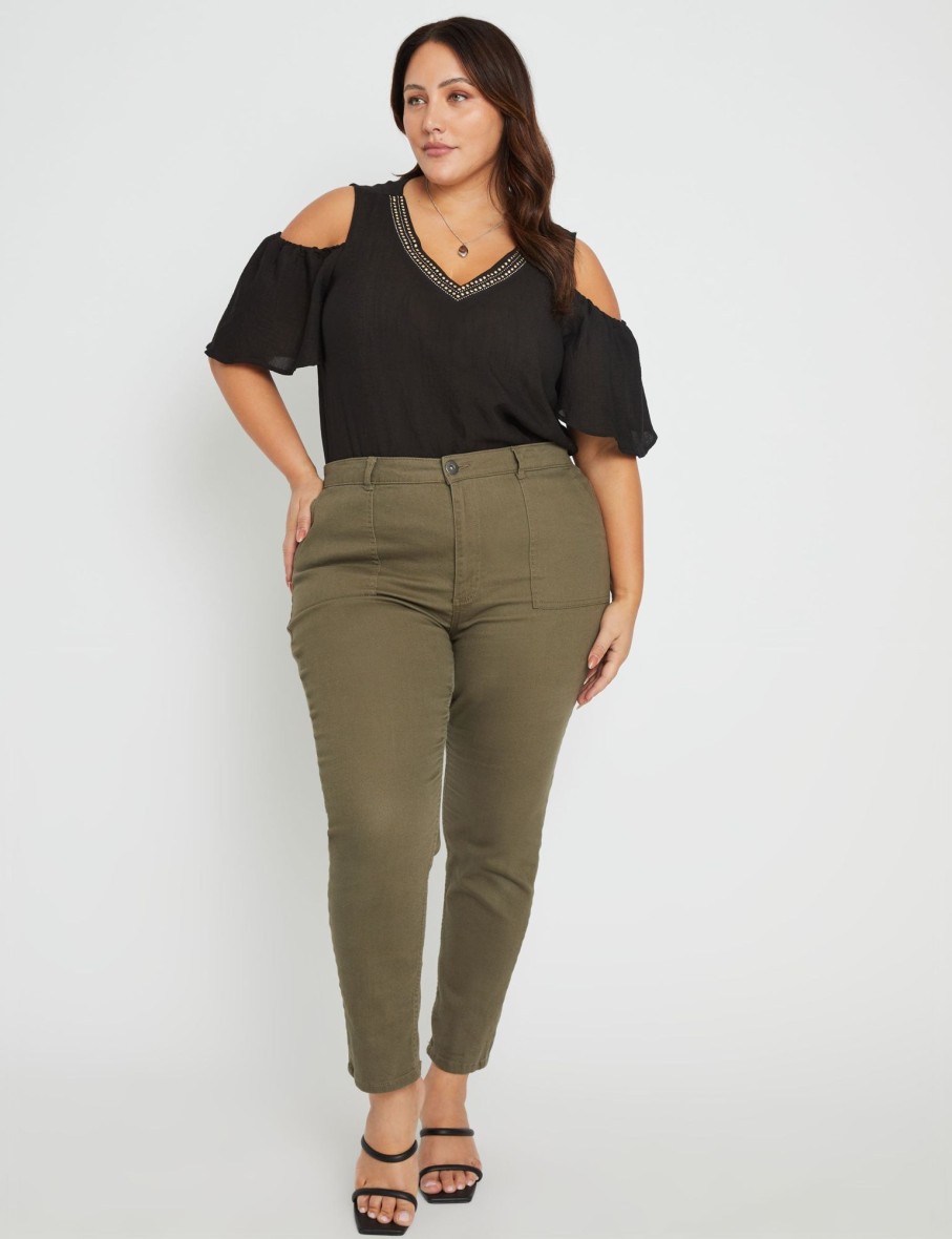 Tops Beme | Beme Short Sleeve Cold Shoulder Woven Top