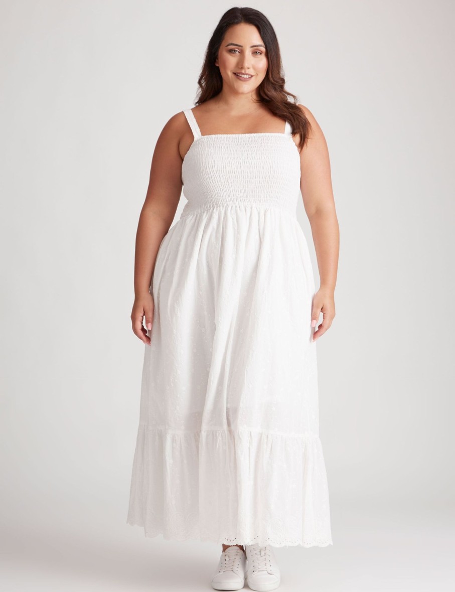 Dresses Beme | Beme Strappy Embroidered Cotton Maxi Dress