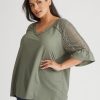 Tops Beme | Beme Elbow Sleeve Lace Detail Top