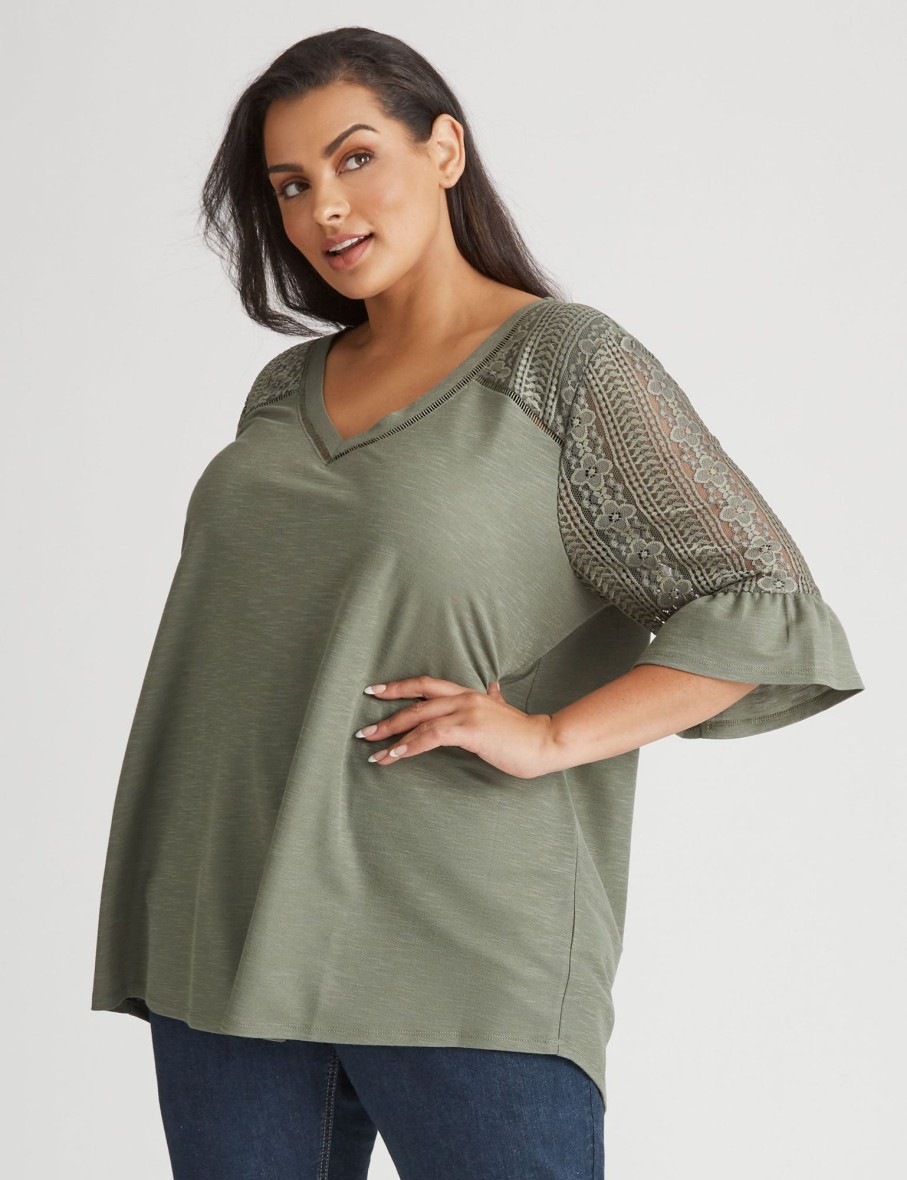 Tops Beme | Beme Elbow Sleeve Lace Detail Top