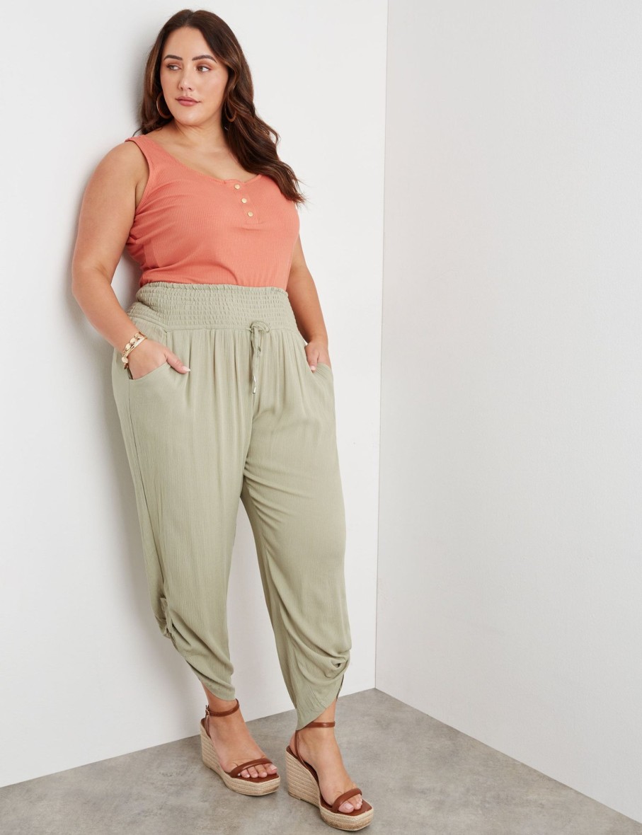 Bottoms Beme | Beme Ankle Length Shirring Waist W Pull Up Leg Pant