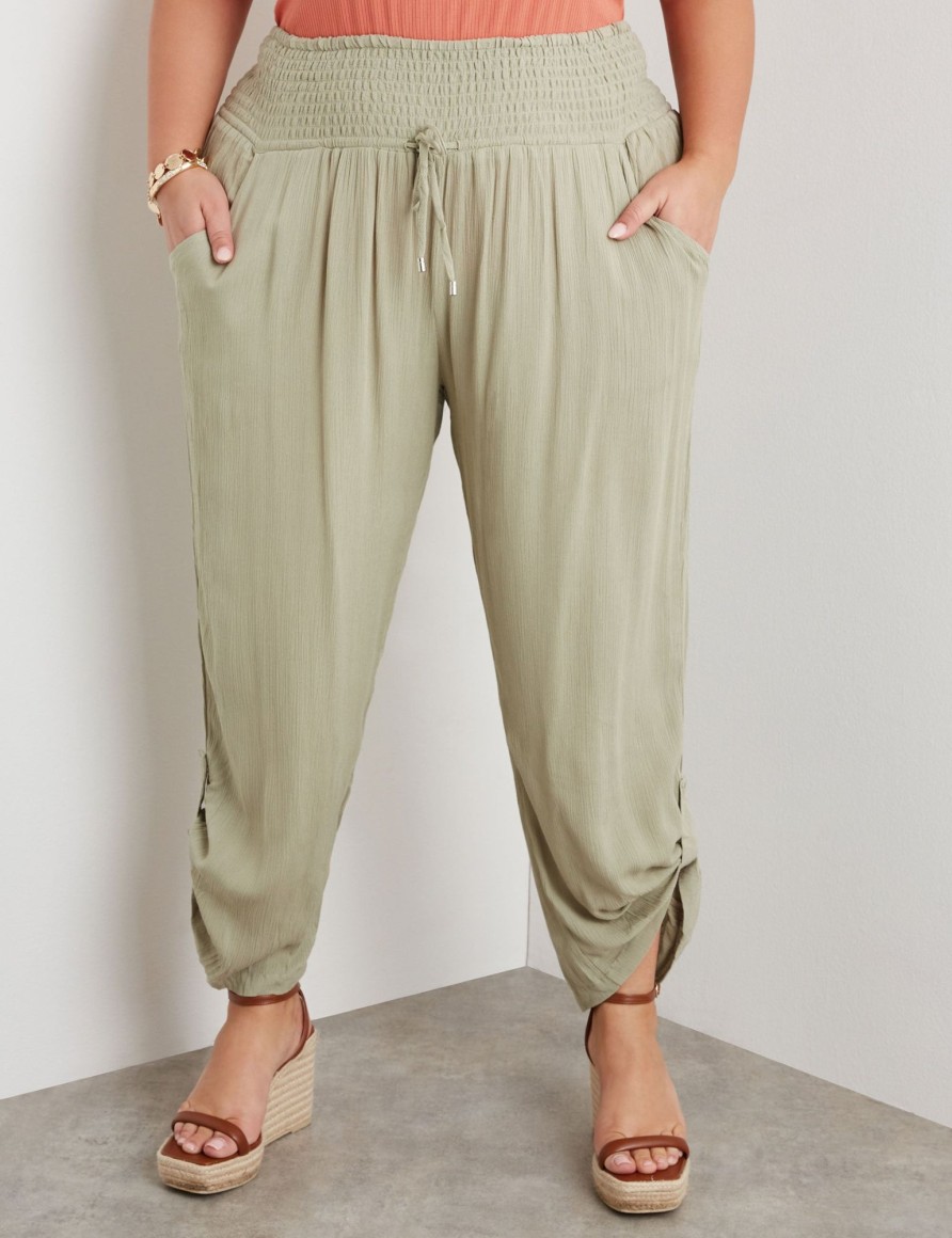 Bottoms Beme | Beme Ankle Length Shirring Waist W Pull Up Leg Pant