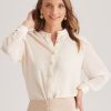 Tops NoniB | Noni B Collarless Sheer Sleeve Shirt