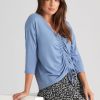 Tops Katies | Katies 3/4 Sleeve Rusched Front Top