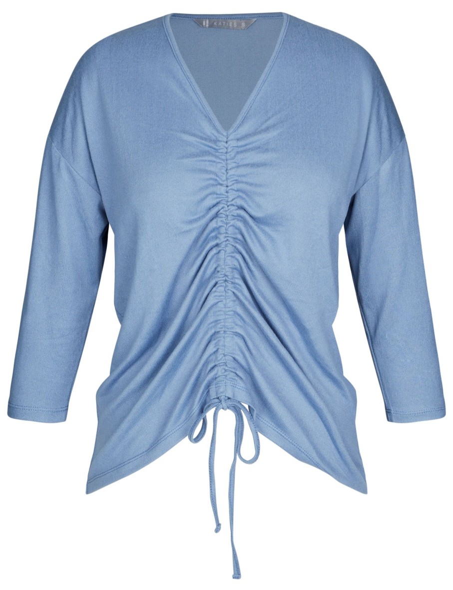 Tops Katies | Katies 3/4 Sleeve Rusched Front Top