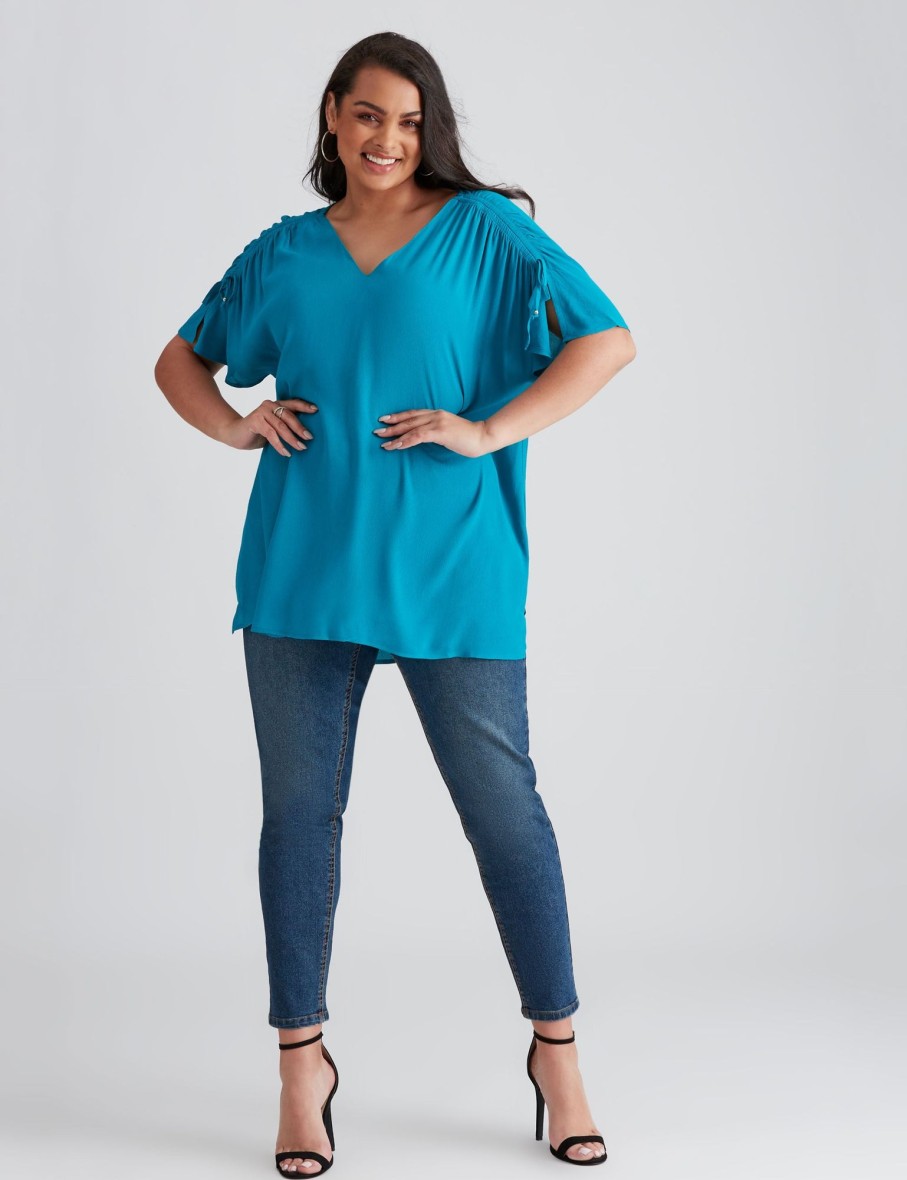 Tops Beme | Beme Extended Sleeve Woven Gathered Shoulder Top