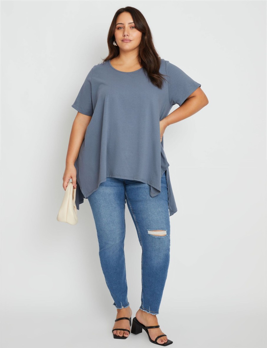 Tops Beme | Beme Short Sleeve Knitwear Eyelet Detail Top