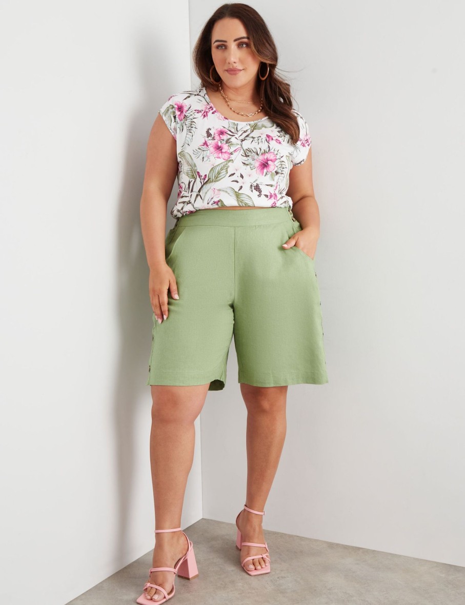 Bottoms Beme | Beme Linen Button Side Shorts