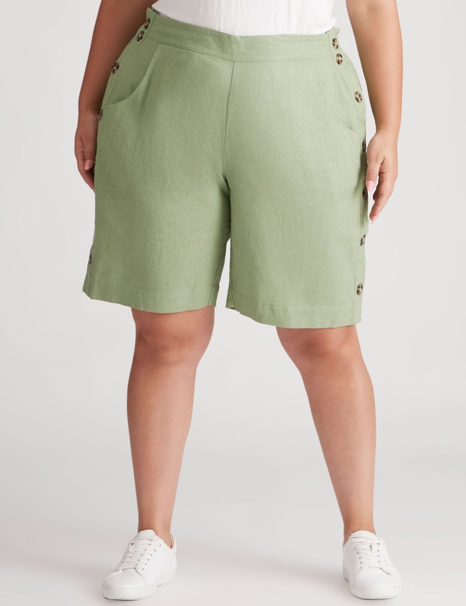 Bottoms Beme | Beme Linen Button Side Shorts