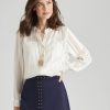 Tops NoniB | Noni B Collarless Sheer Sleeve Shirt