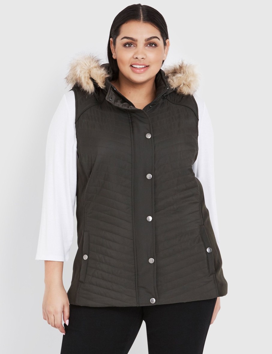 Outerwear Beme | Beme Curve Society Rib Trim Puffer Vest