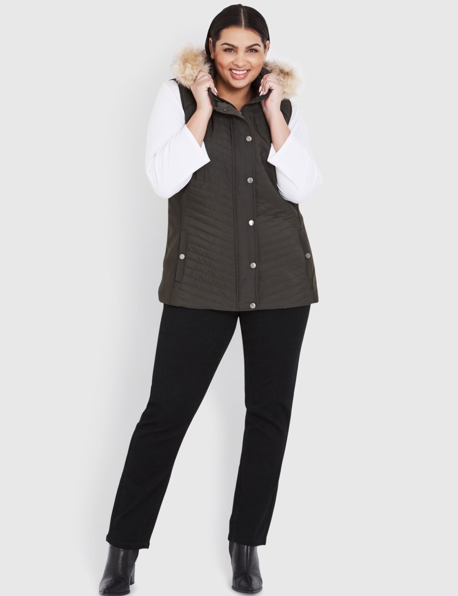 Outerwear Beme | Beme Curve Society Rib Trim Puffer Vest