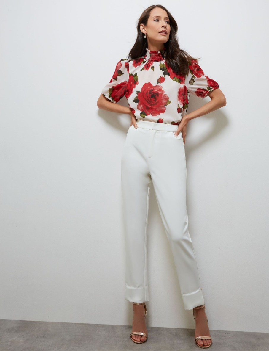 Tops NoniB | Shirred Neck Rose Print Top