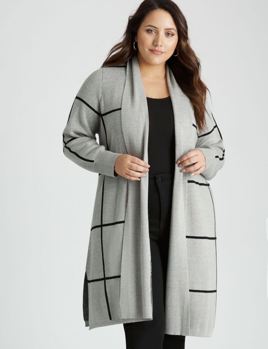 Knitwear Beme | Beme Longline Check Cardigan