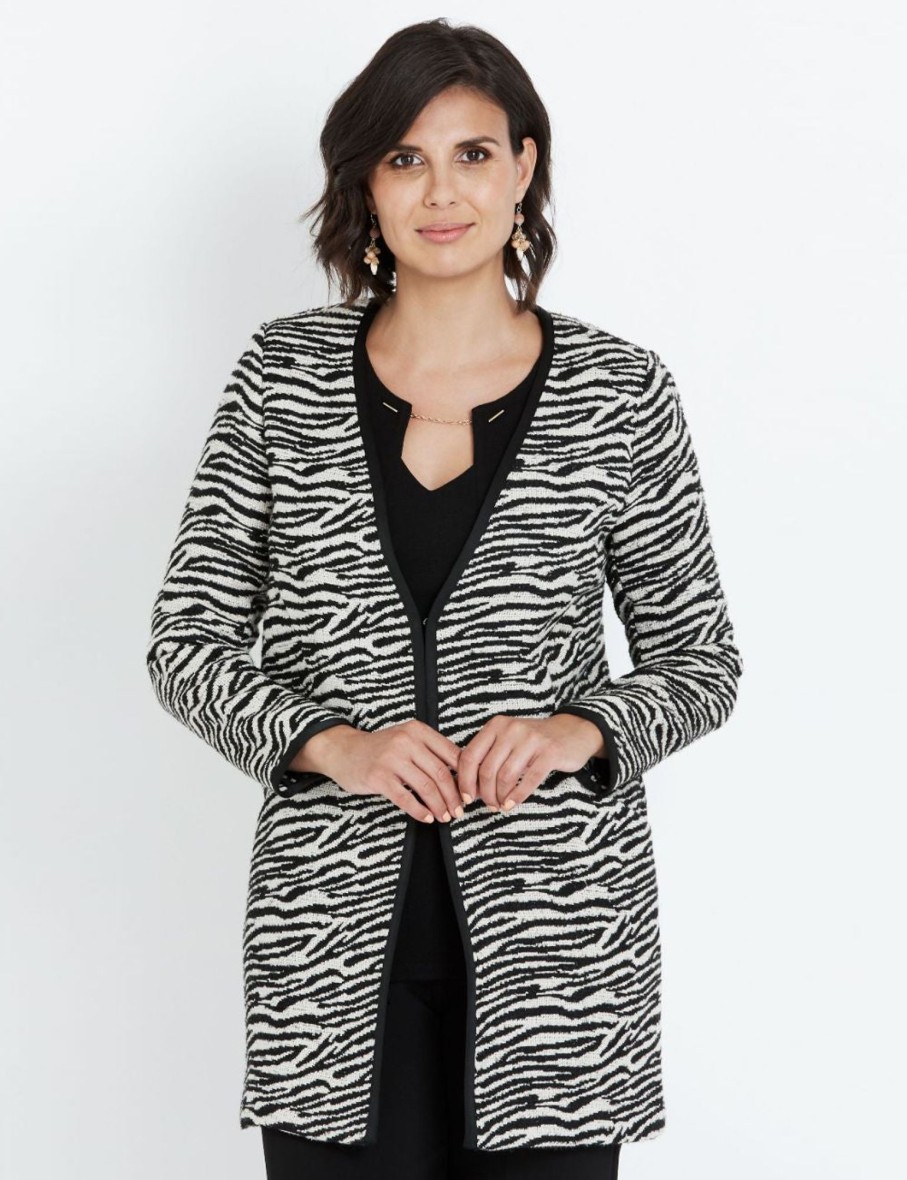 Knitwear LizJordan | Liz Jordan Long Sleeve Longline Zebra Coatigan