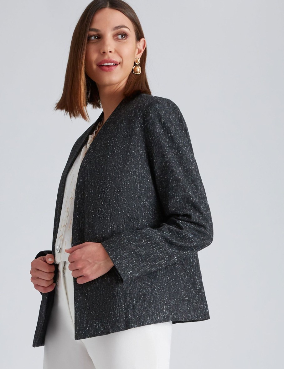 Outerwear NoniB | Noni B Boucle Lurex Collarless Jacket