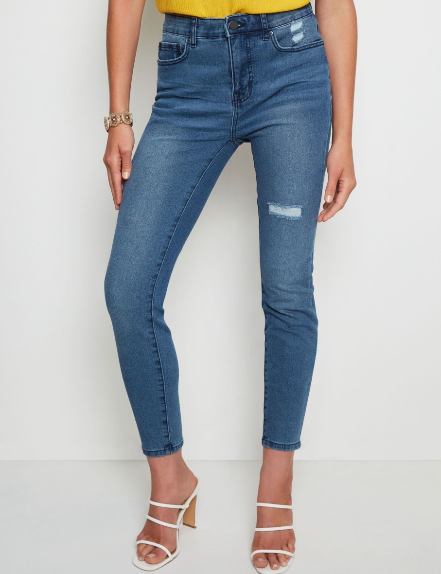 Bottoms Rockmans | Rockmans Full Length Distressed Skinny Leg Jeans