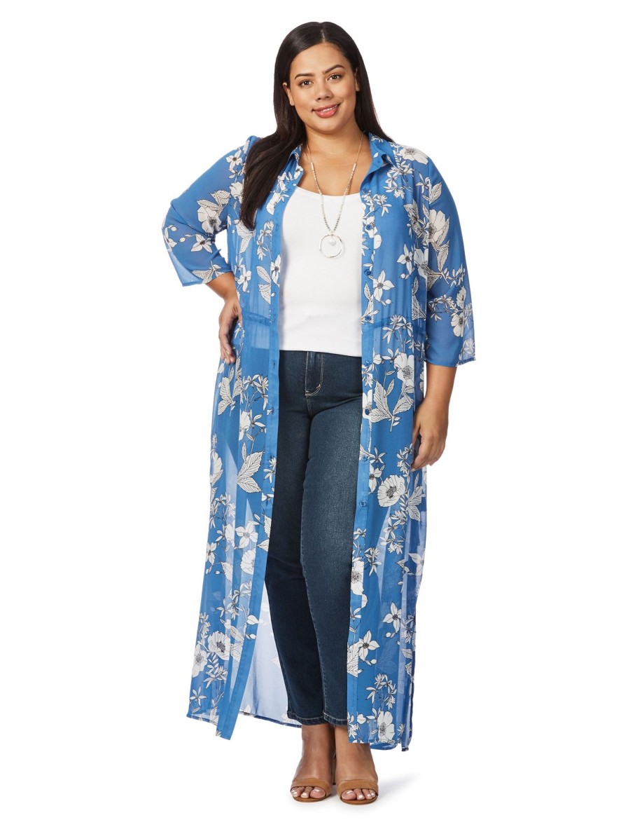 Outerwear Beme | Beme 3/4 Sleeve Printed Cover Up