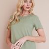 Tops NoniB | Round Neck Embroidered Rib Tee