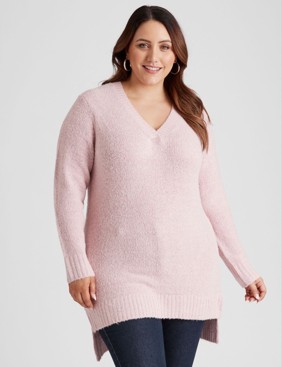 Knitwear Beme | Beme Stepped Hem V Neck Jumper