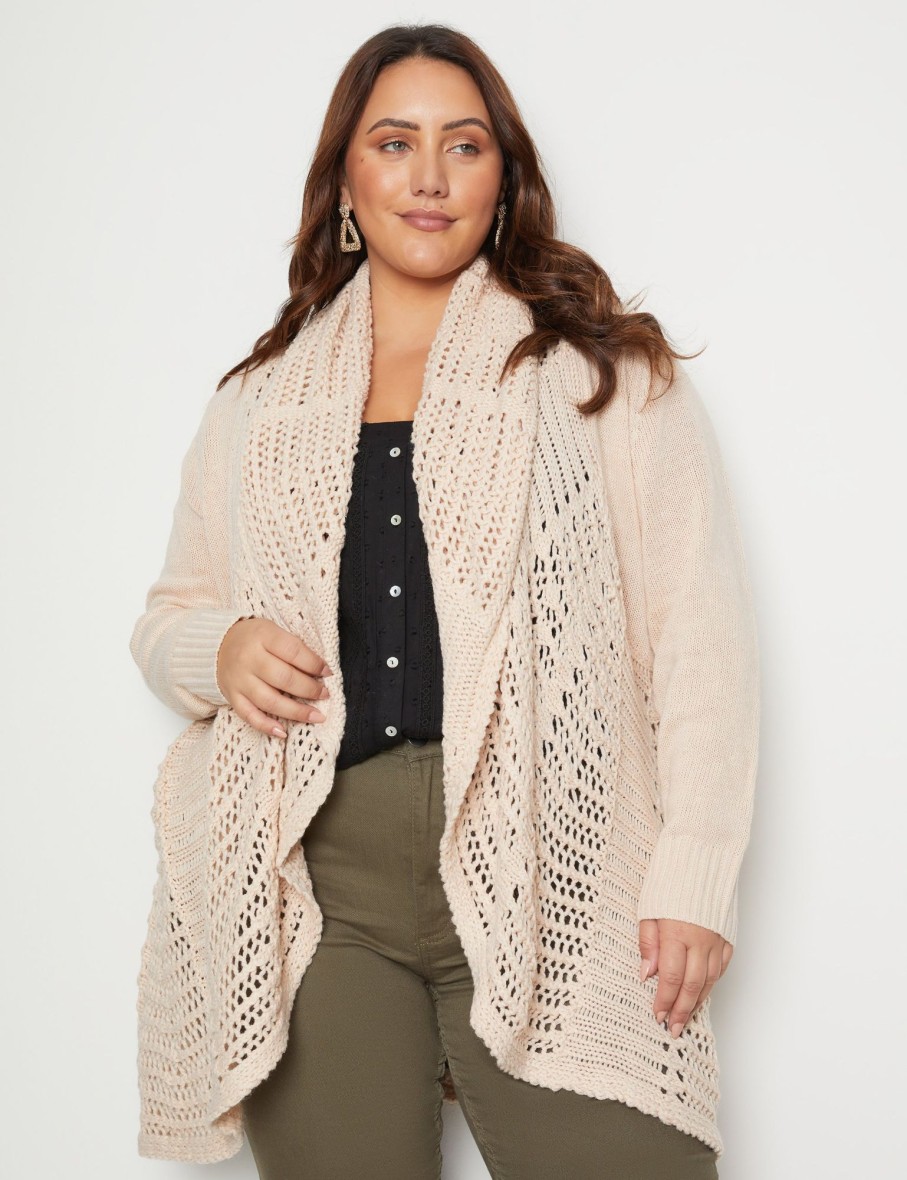 Outerwear Beme | Beme Long Sleeve Crochet Shawl Collar Edge To Edge Cardigan