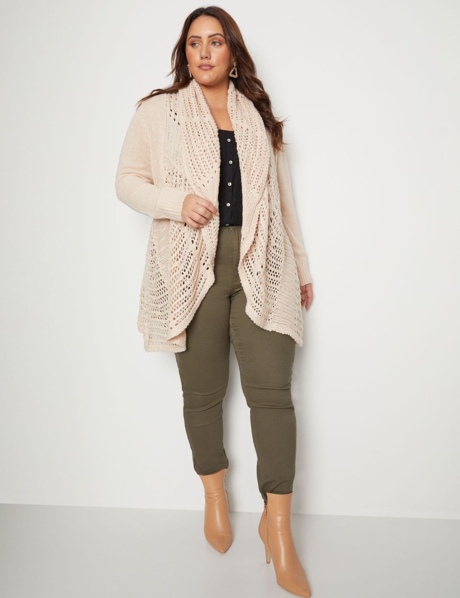 Outerwear Beme | Beme Long Sleeve Crochet Shawl Collar Edge To Edge Cardigan