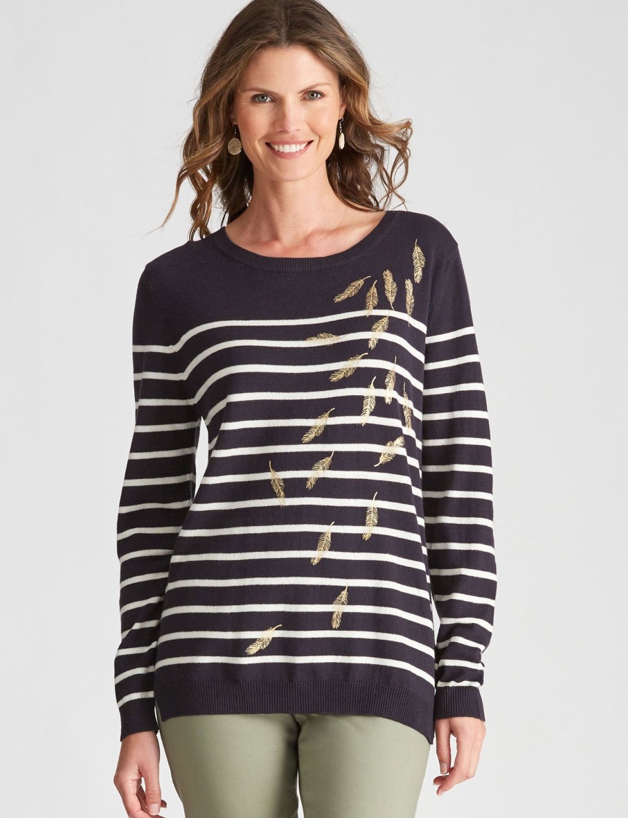 Knitwear WLane | W.Lane Peacock Feather Stripe Pullover Top