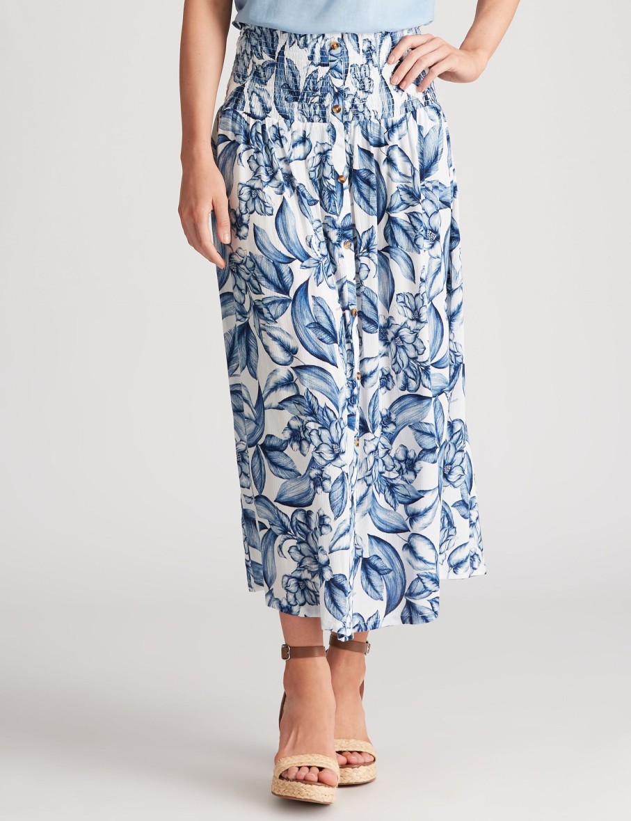 Bottoms Katies | Katies Button Front Smocked Waist Maxi Skirt