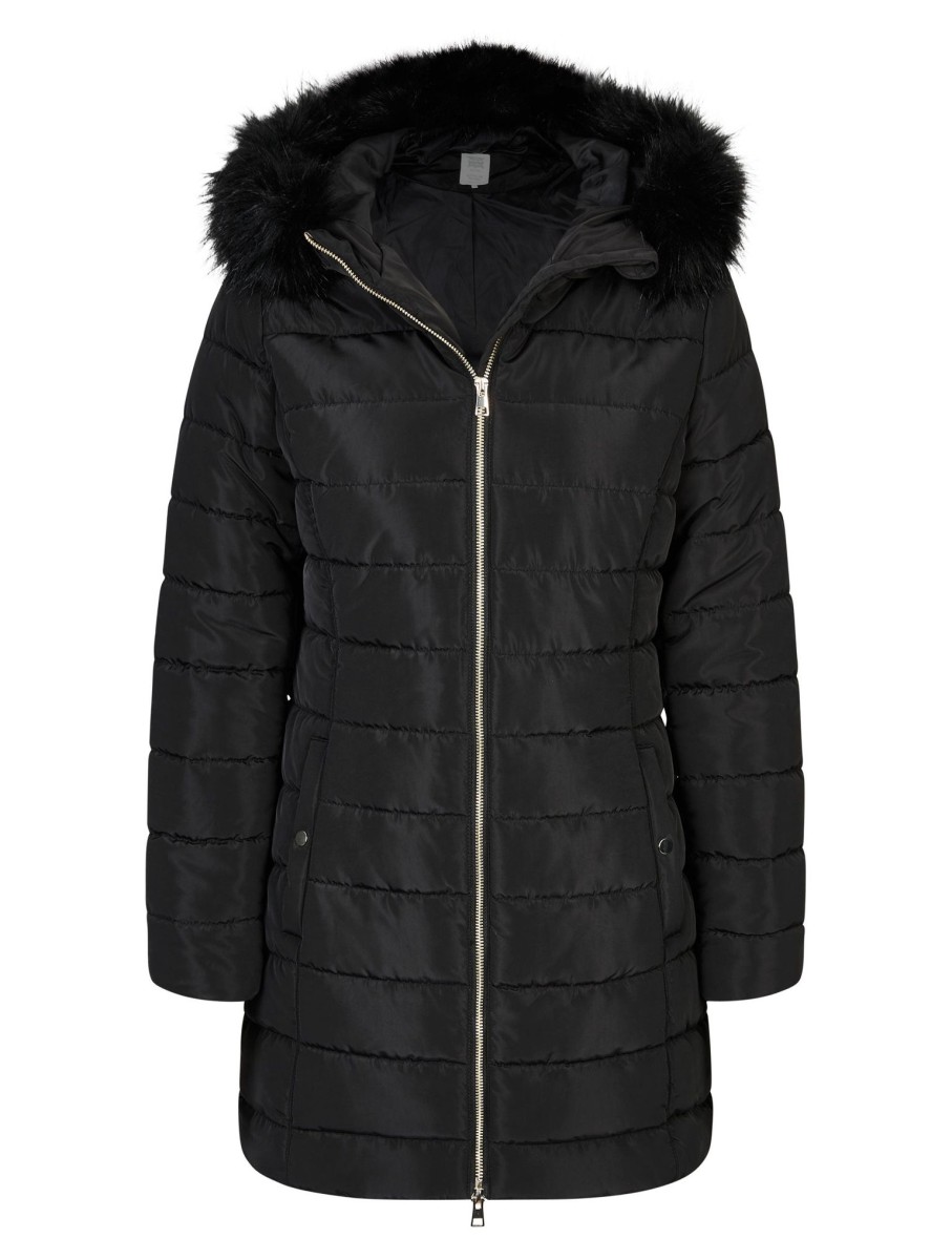 Outerwear Rivers | Rivers Longline Fur Trim Jacket