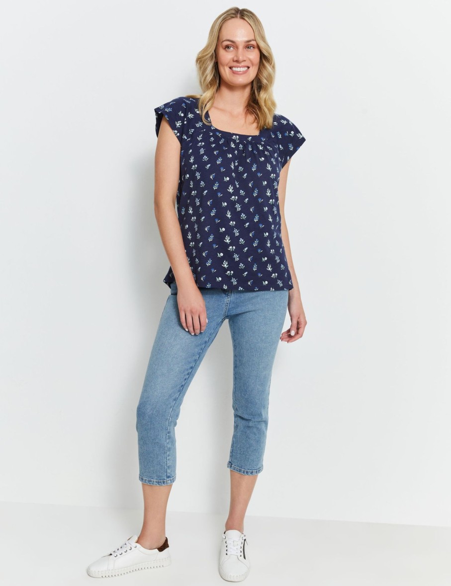 Tops Rivers | Rivers Short Sleeve Slub Square Neck Tee