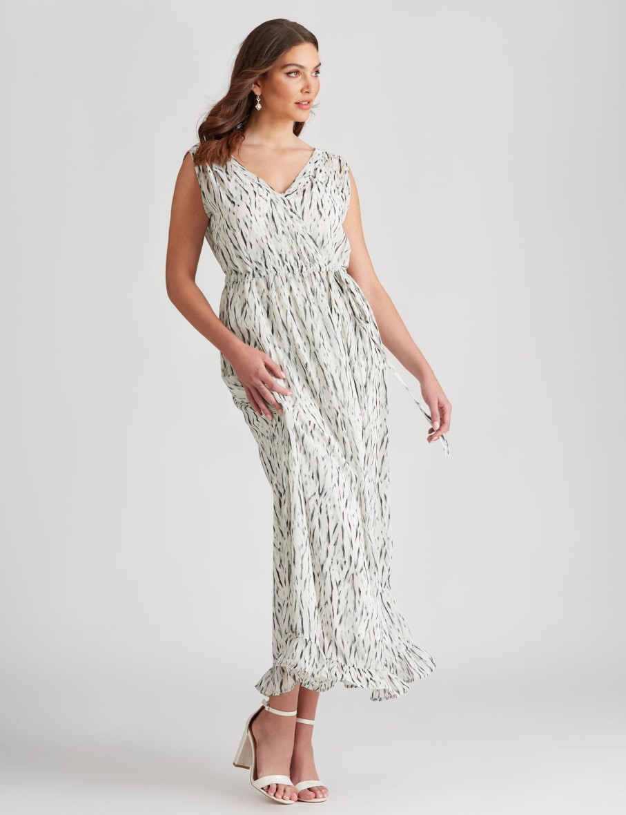 Dresses LizJordan | Liz Jordan V Neck Waist Tie Maxi Dress