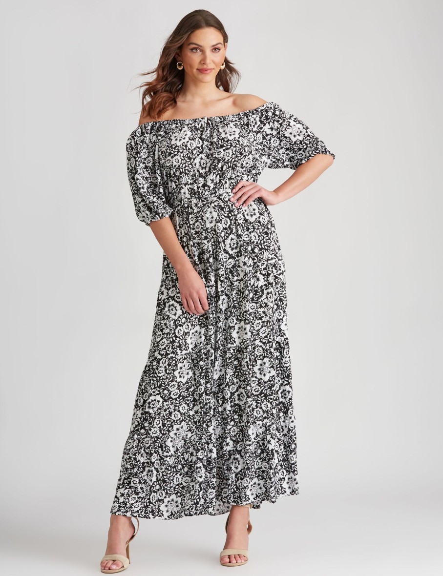 Dresses LizJordan | Liz Jordan On Off Shoulder Tiered Maxi