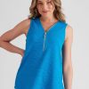 Tops Rockmans | Rockmans Sleeveless Textured Knitwear Zipped Neck Top