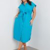 Dresses Beme | Beme Extend Sleeve Button Thru Tie Waist Linen Shirt Dress