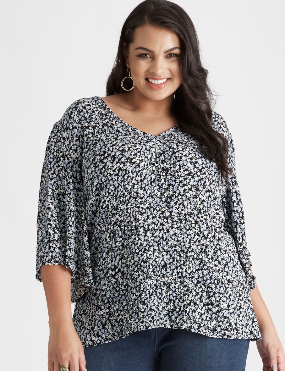 Tops Beme | Beme Printed Flutter Sleeve Top