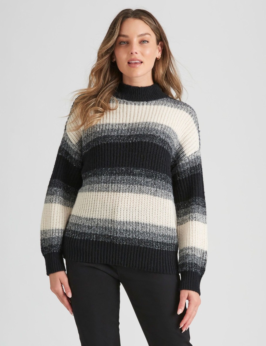 Knitwear Rockmans | Rockmans Long Sleeve Mock Neck Ombre Knitwear Jumper