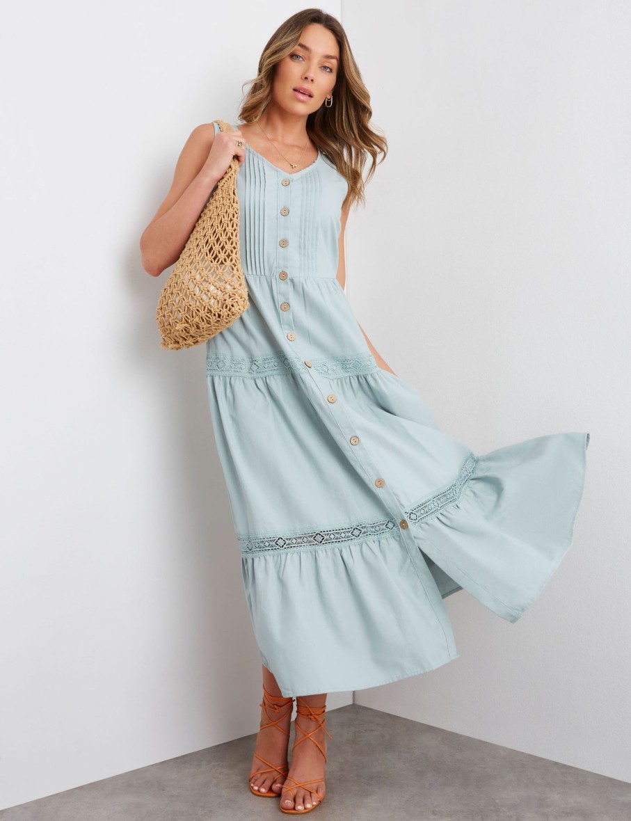 Dresses Rockmans | Rockmans Sleeveless Linen Tiered Dress