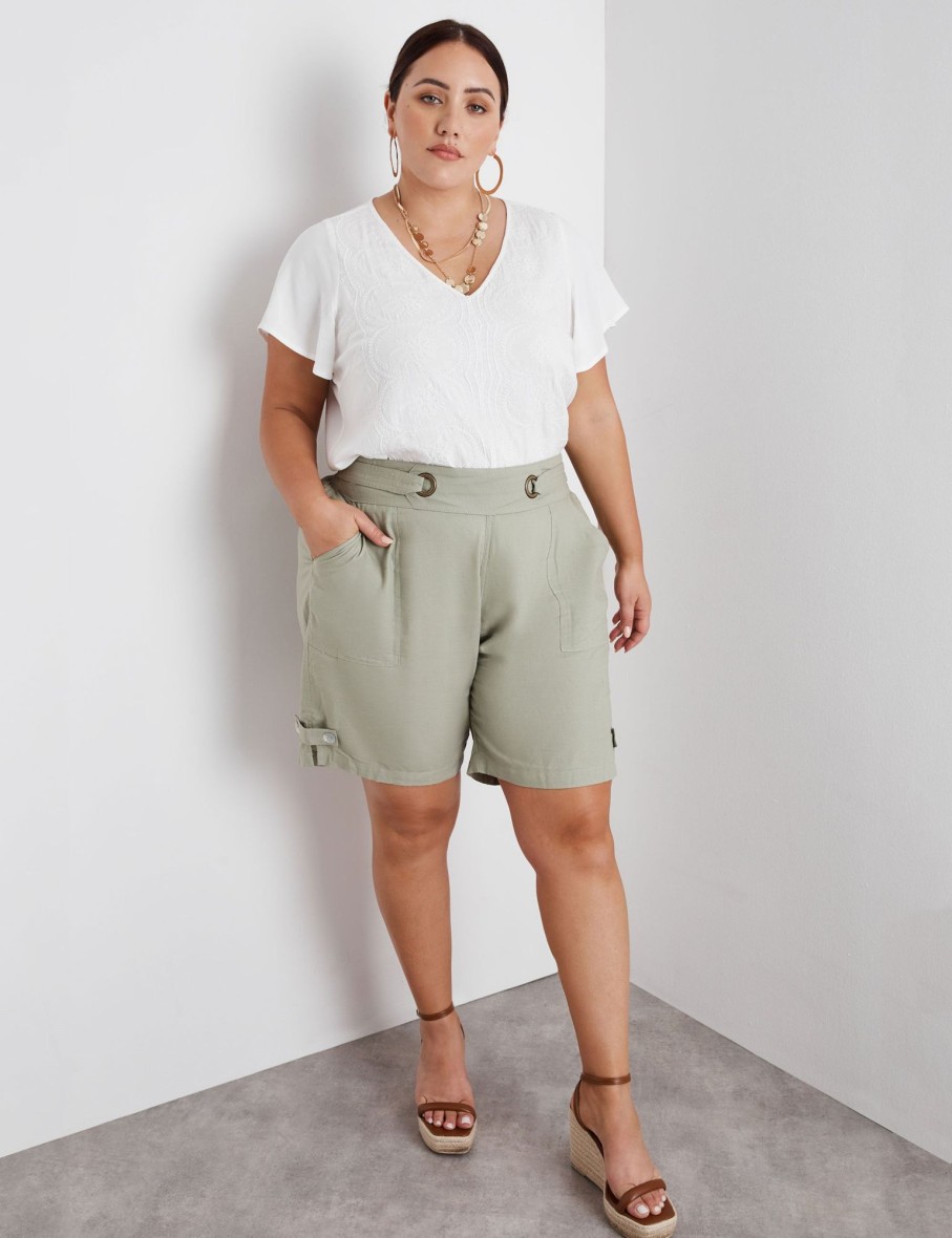 Bottoms Beme | Beme Elastic Waist Linen Shorts