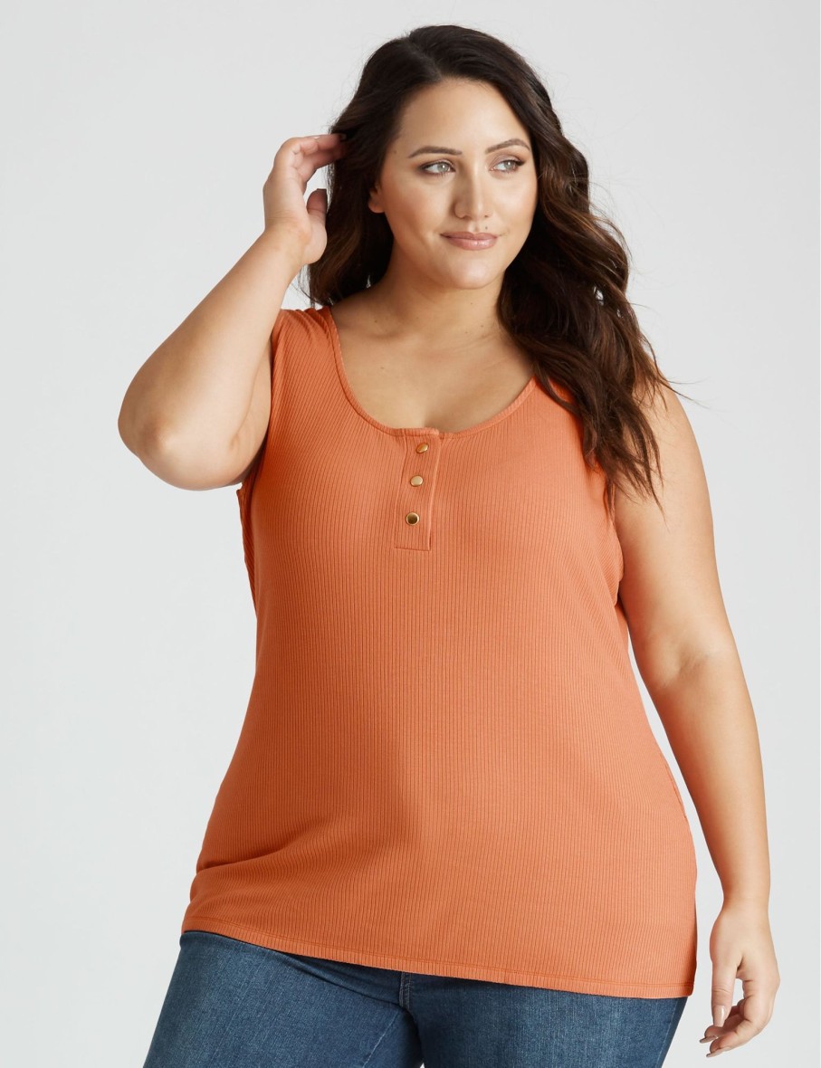 Tops Beme | Beme Button Detail Ribbed Jersey Camisole