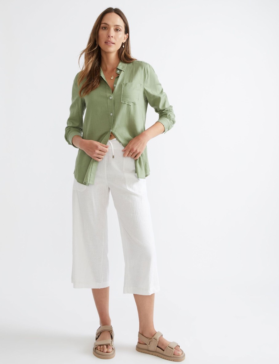 Bottoms Katies | Katies Linen Blend Tie Front Crop Pants