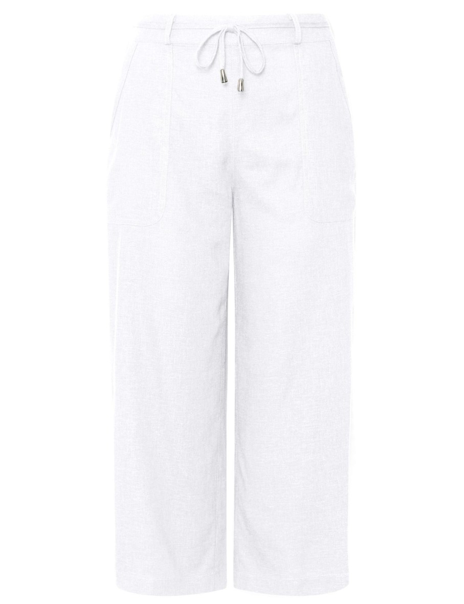 Bottoms Katies | Katies Linen Blend Tie Front Crop Pants