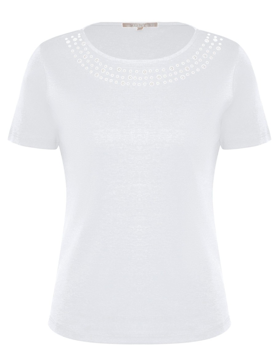 Tops NoniB | Noni B Round Neck Pearl Stud Rib Top