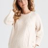 Knitwear Rockmans | Rockmans 3/4 Sleeve Cable Stitch Button Knitwear Top