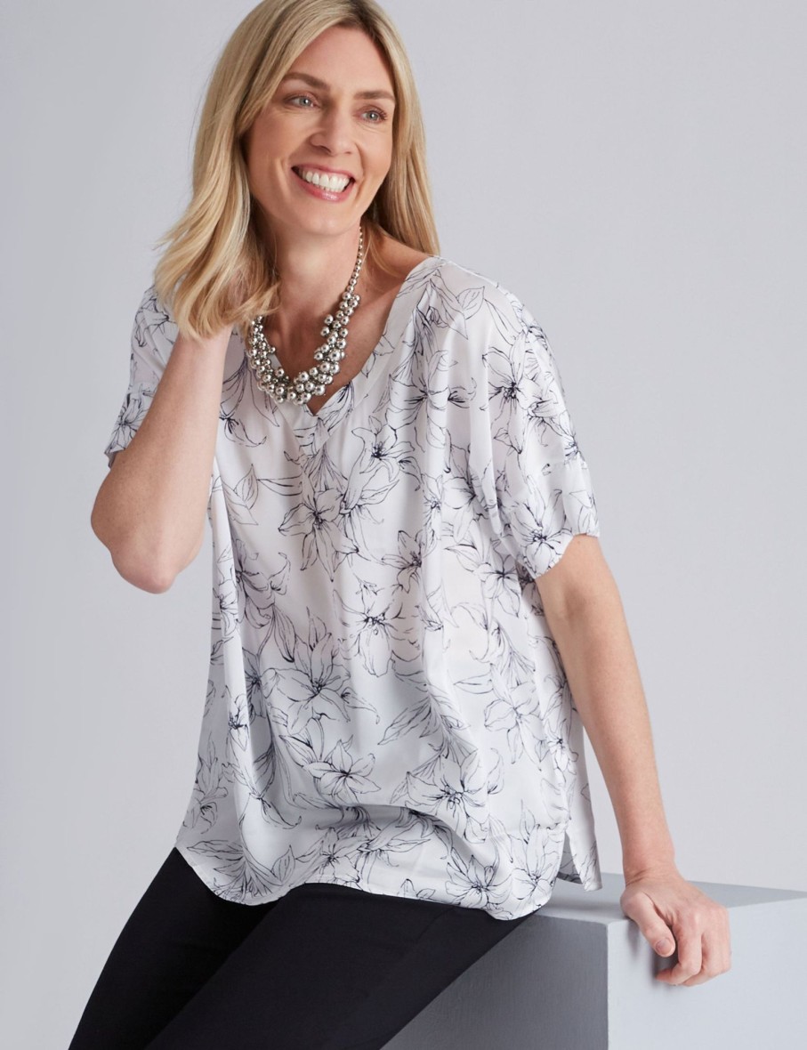 Tops NoniB | Noni B V-Neck Woven Printed Top