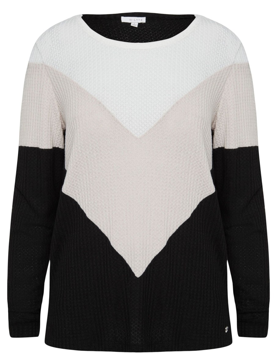 Tops WLane | W.Lane Chevron Colourblock Waffle Knitwear Top