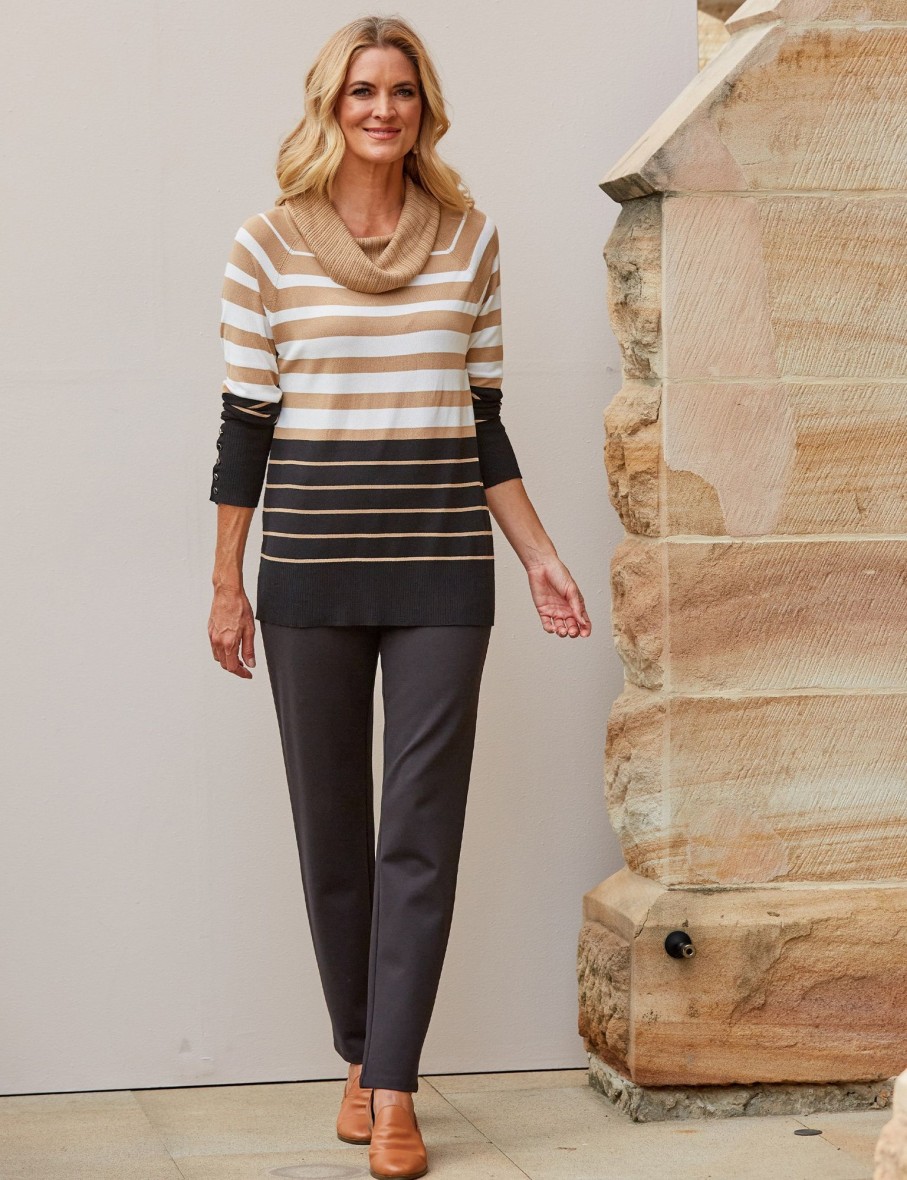 Knitwear NoniB | Noni B Long Sleeve Roll Neck Stripe Jumper