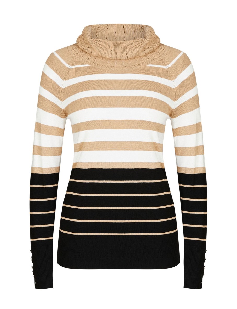 Knitwear NoniB | Noni B Long Sleeve Roll Neck Stripe Jumper