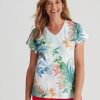 Tops Millers | Millers Short Sleeve Printed V-Neck Slub Top