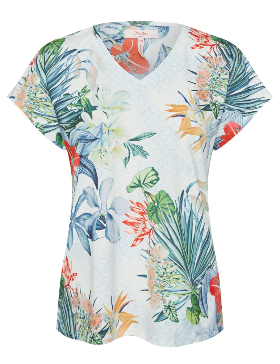 Tops Millers | Millers Short Sleeve Printed V-Neck Slub Top