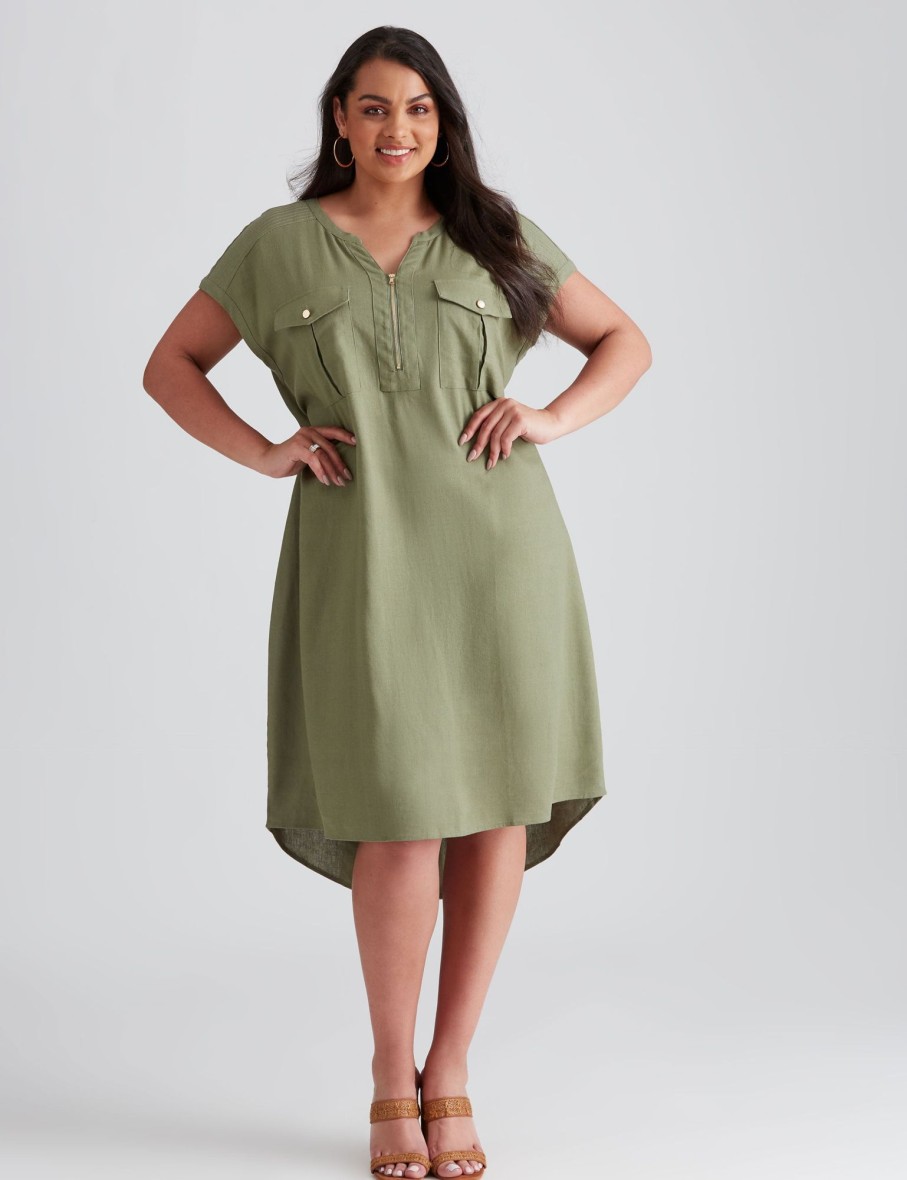 Dresses Beme | Beme Extended Sleeve Zipped Front Pocket Dress